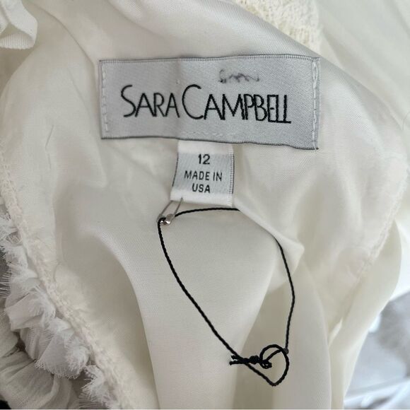 Sara Campbell Ruffle Neck Tweed Sleeveless White Shift Dress With Pockets Sz 12 - Picture 13 of 13